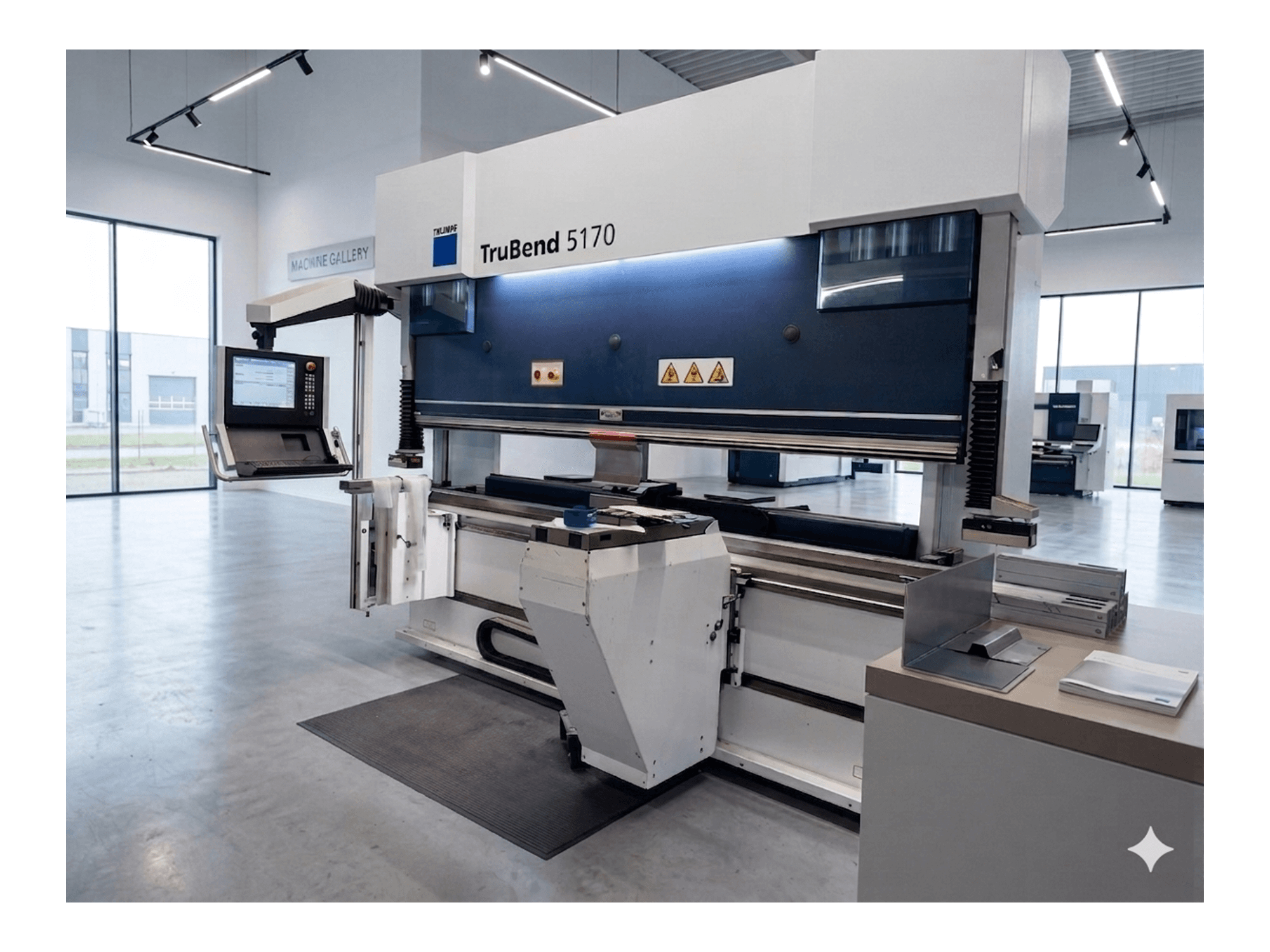 Abkantpresse TruBend 5170 von TRUMPF, Frontansicht mit Bedienpult und Biegetisch, im modernen Maschinendesign.