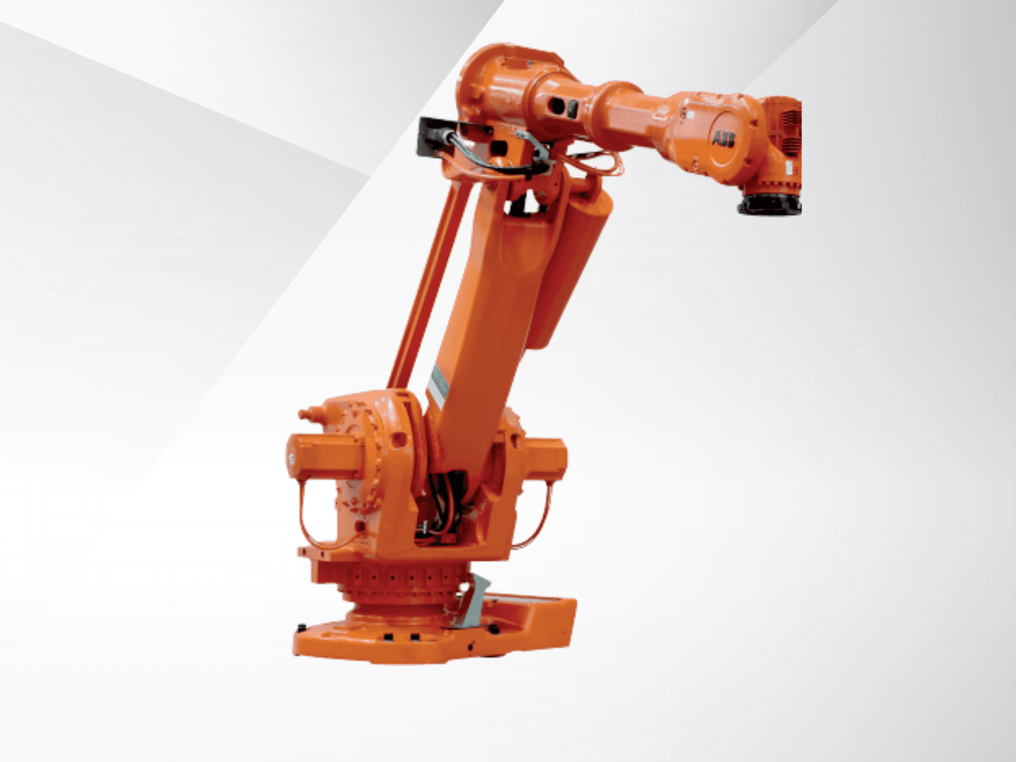 ABB-Roboterarm IRB 6650S-90/3,9 in Orange, Seitenansicht, mit sichtbaren Gelenken und Sockel für die industrielle Automatisierung.